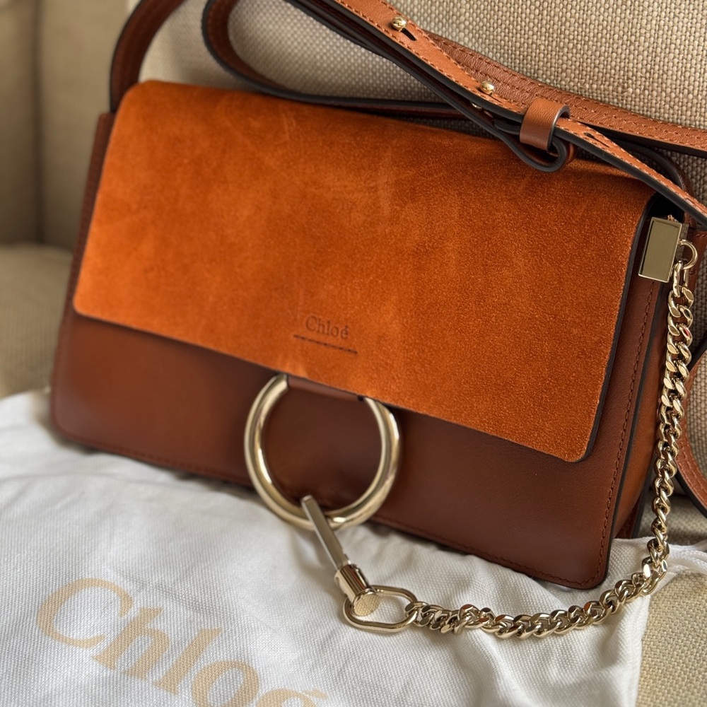 NEW!!! Chloé Small Faye Crossbody Bag in Brown Leather and Tobacco Suede